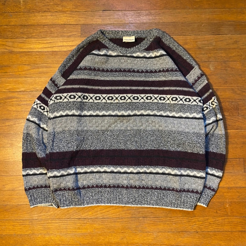 Vintage 90s Alpine Ridge Striped Knit Sweater Geometric Pattern Pullover‎ Mens L